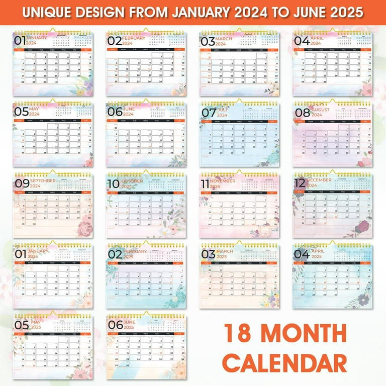 Wall Calendar 2024-2025, Jan 2024 - June 2025, 18 Month Planner, 14.8 x  12, Holidays, Julian Dates, Large Blocks, Spiral and Twin-Wire Binding, Hanging  Hook, Perfect Organizer for Home & Office 