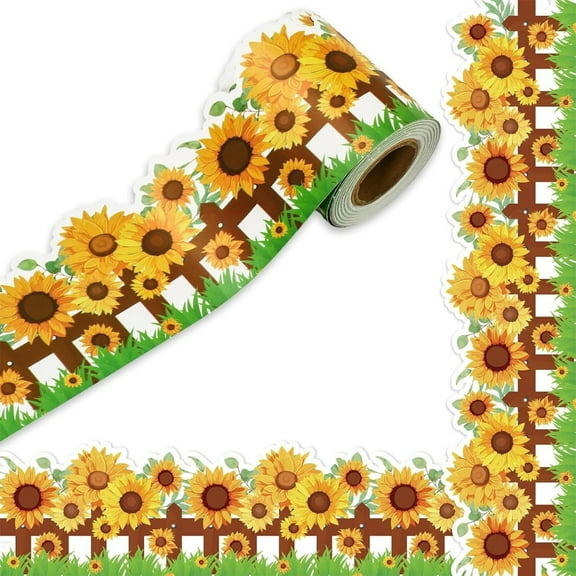 AOOOWER 10m Sunflowers Border Trim Adhesive Bulletin Board Border Classroom Borders