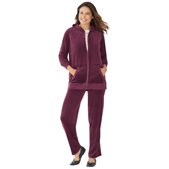 Woman Within Plus Size Petite 2-Piece Velour Hoodie Set