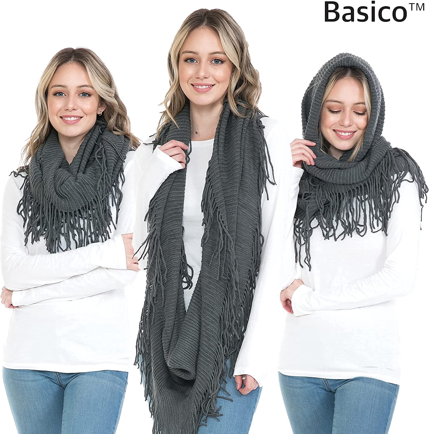 BASICO Warm Knit Winter Scarfs for Women Dark Grey Infinity Scarf Circle Loop Scarves