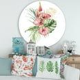 thumbnail image 2 of Designart 'Tropical Bouquet With Anthurium Lupine and Leaves On White I' Traditional Circle Metal Wall Art 29x29 - Disc of 29, 2 of 5