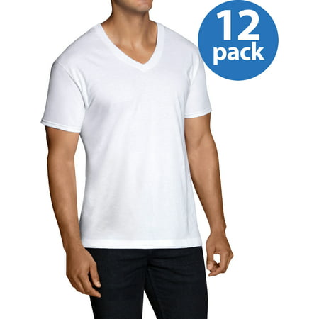 Fruit of the Loom Men's EXTREME VALUE Dual Defense White V-Neck T-Shirts, 12