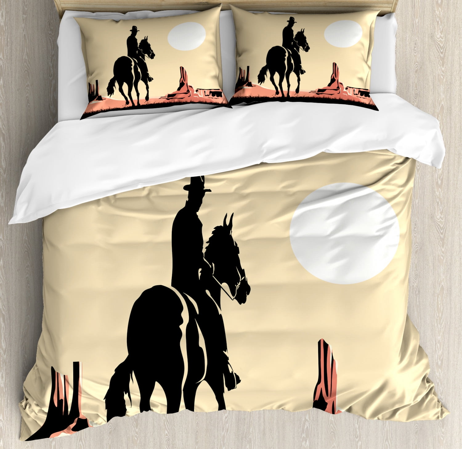 Western Duvet Cover Set, Image Art of Cowboy Riding Horse Towards