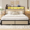 thumbnail image 4 of Queen Bed Frame with 2-Tier Headboard, Metal Support, USB Port & LED Light, 4 Storage Drawers, Begie, 4 of 7
