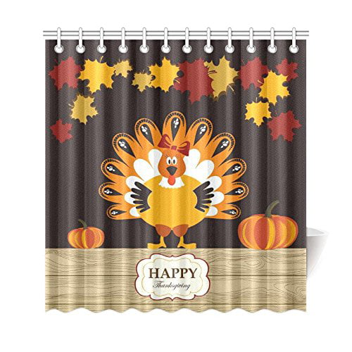 Happy Thanksgiving Day Shower Curtain Set Polyester Fabric Bathroom Accessories