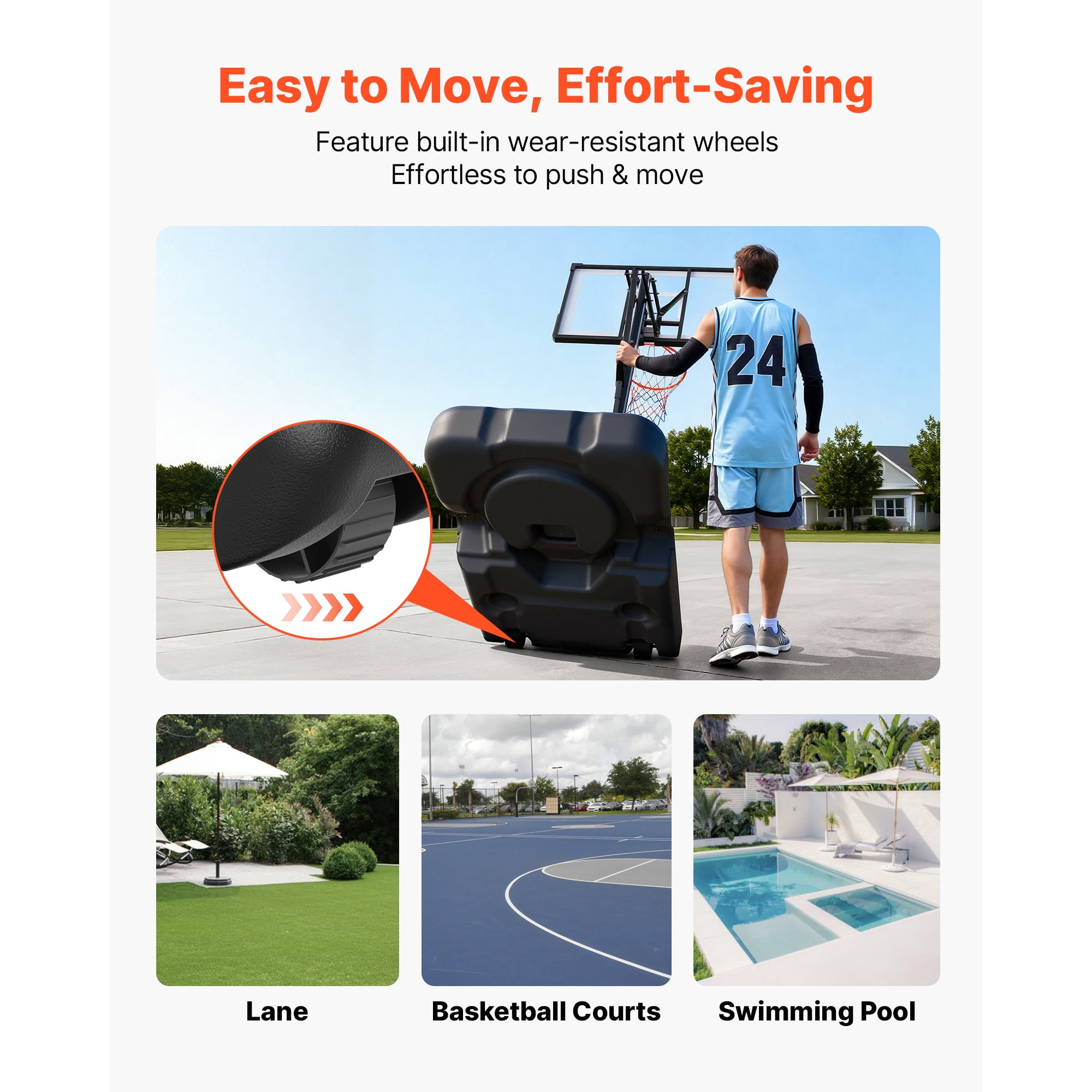 KFFKFF Portable Basketball Hoop with Adjustable Height Outdoor – 10 ft, 79.15 lbs, Red
