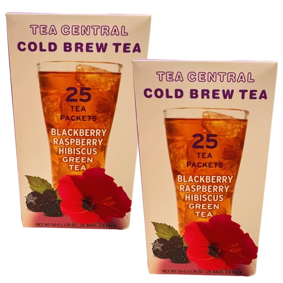 Cold Brew Iced Tea Blackberry Raspberry Hibiscus Green Tea, 25 Ct Individually Wrapped Packets Family Size, Fruit Infusion Herbal Beverage, Summer Refreshing Drink, 2 Packs