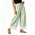 thumbnail image 5 of Sewkxo Womens Lace Trim Gingham Barrel Pants Wide Leg Elastic Drawstring Waist Lounge Pants Plaid Trousers with Pockets,Green XL, 5 of 5