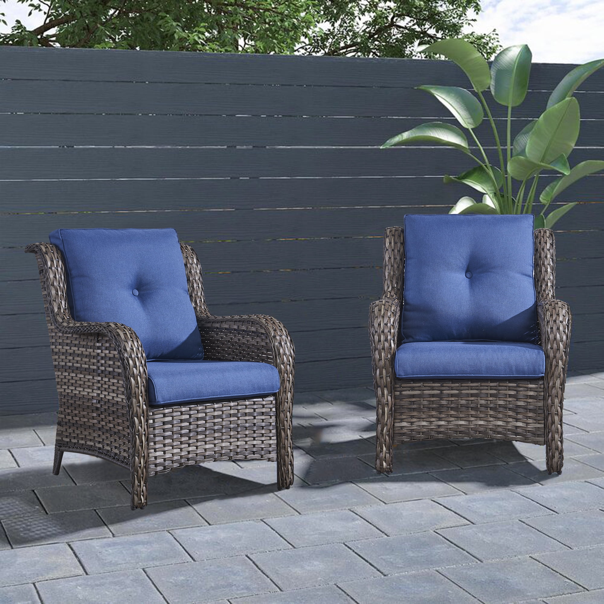 PARKWELL Patio Rattan Wicket Chairs Powder Coated Steel Frame 2PCS Gray