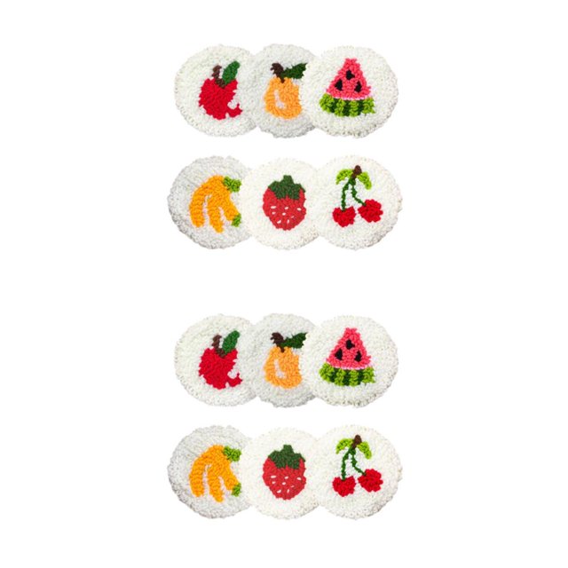 Advancent 4/6Pieces Punch Needle Kits Yarn Tool Mat Thread Cup Fruit Pattern Type1