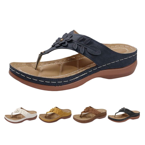 Modisza Wedge Sandals for Women Comfortable Flip Flops Flower Platform Sandal Summer Low Heel Slide Shoes for Outdoor Black 6