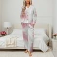 thumbnail image 2 of Pink Palm Leaf Print Womens Pyjamas Set Button Up Pyjamas Womens with Long Sleeve Top And Wide Leg Pants V-neck Loungewear Sets, 2 of 9