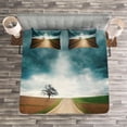 thumbnail image 3 of Ambesonne Landscape Quilted Bedspread Set 3 Pcs, Roads Travel Clouds, Queen Size, Brown Teal, 3 of 3