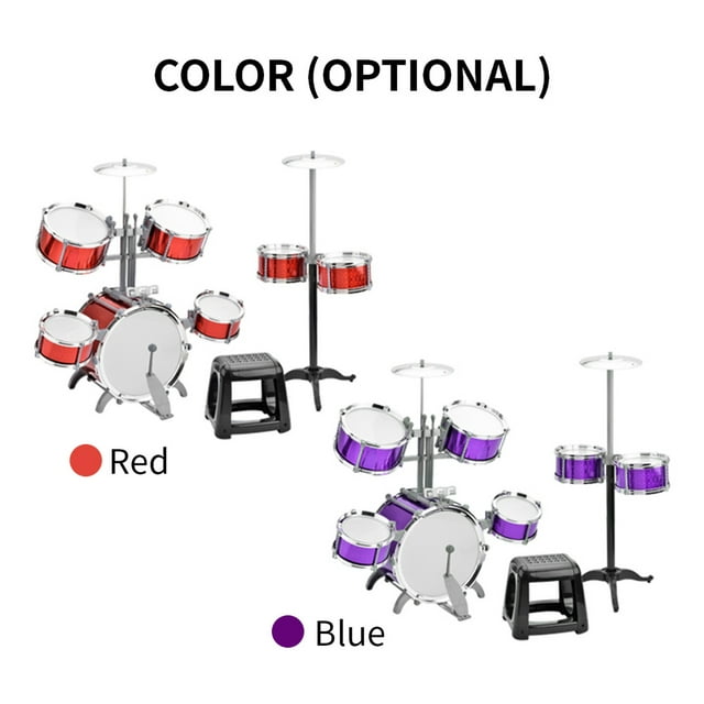 Stool Drum Set Jazz Drum Kit with Stool 7 Drums Musical Percussion Instruments for Beginner Holiday Gifts Thickened PVC Drumhead Easy Installation