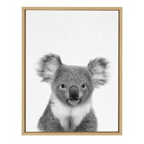 Kate and Laurel Sylvie Koala Bear Black and White Portrait Framed Canvas Wall Art by Simon Te Tai, 18x24 Natural