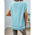 thumbnail image 2 of Oversized Sweater Vest for Women V Neck Cap Sleeve Cable Knit Vest Loose Striped Pullover Tank Tops Blue S, 2 of 8