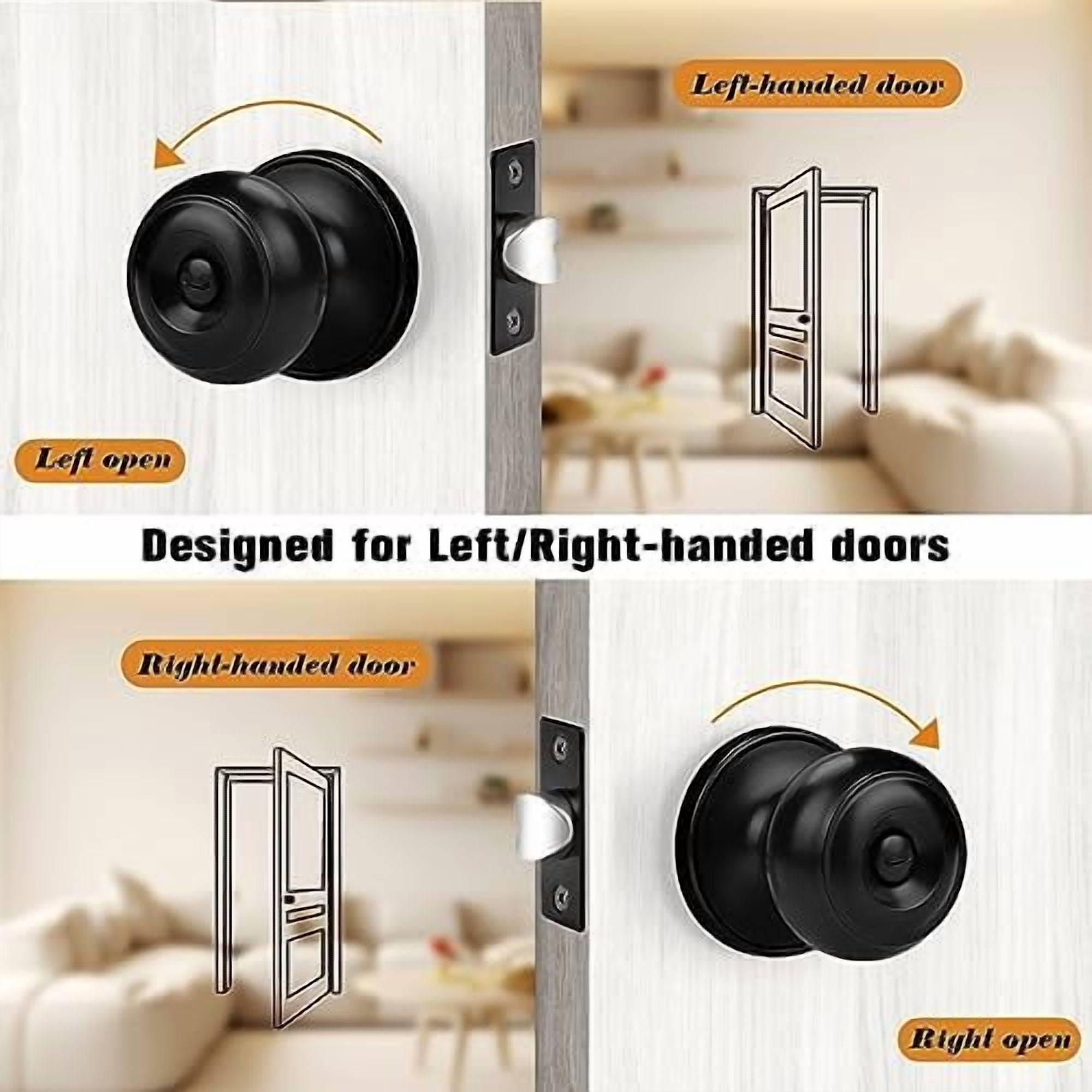 Black Door Knobs, Privacy Door Knob for Bathroom Bedroom, Interior Door Knob with Thumb Turning Locking Button, 4 Pack