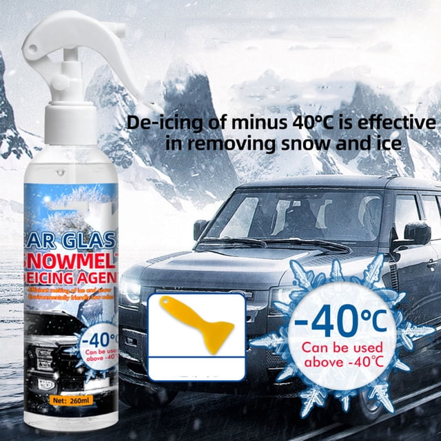 Car Windshield Deicing Agent, 260ml Defroster Spray, Wipers Mirrors Cleaner, Fast Melting, ECO-friendly, Multi-purpose, Prevents Frost, Fresh Scent