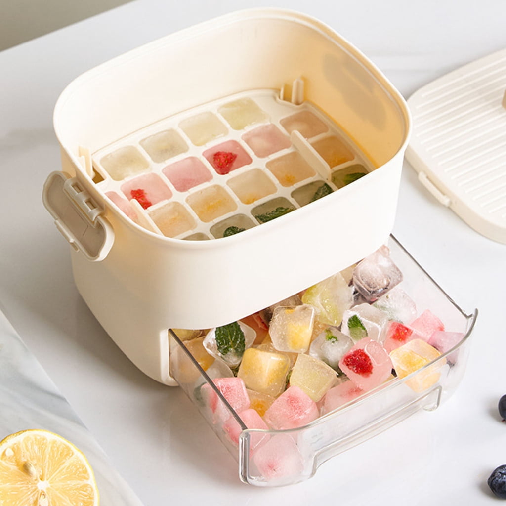 Osdhezcn Drawer Type Ice Cubes Tray With Lid Stackable Freezers Container Ice Cubes Maker For Cocktails Baby Food Storage