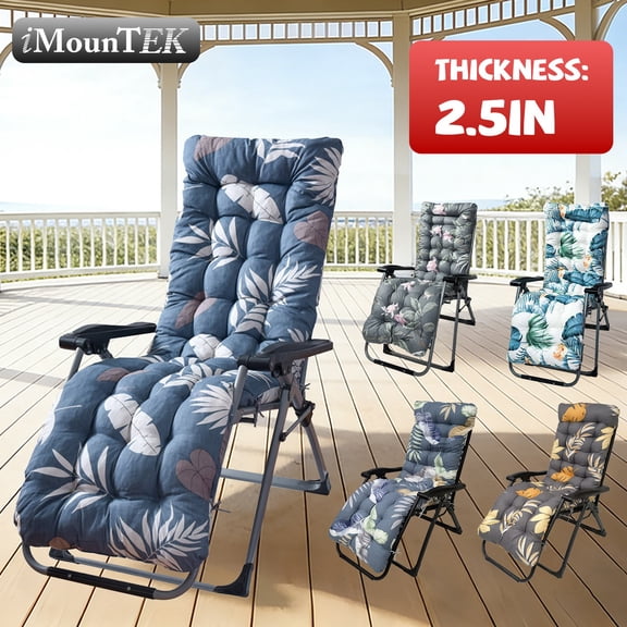 Imountek 67x22x2.5 inch Chaise Lounger Cushion, Indoor Outdoor Recliner Rocking Chair Mat Deck Chair Cushion with Anti-Slip Straps, Grey_Green Leaf