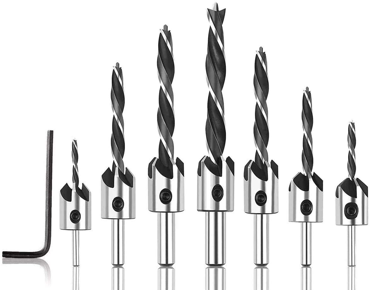Alloy Steel Chamfer End Mills Set Home and General Construction for DIY Chamfer Cutter 7-in-1 Chamfer Drill Bit and Center Punch Woodworking Tool Set