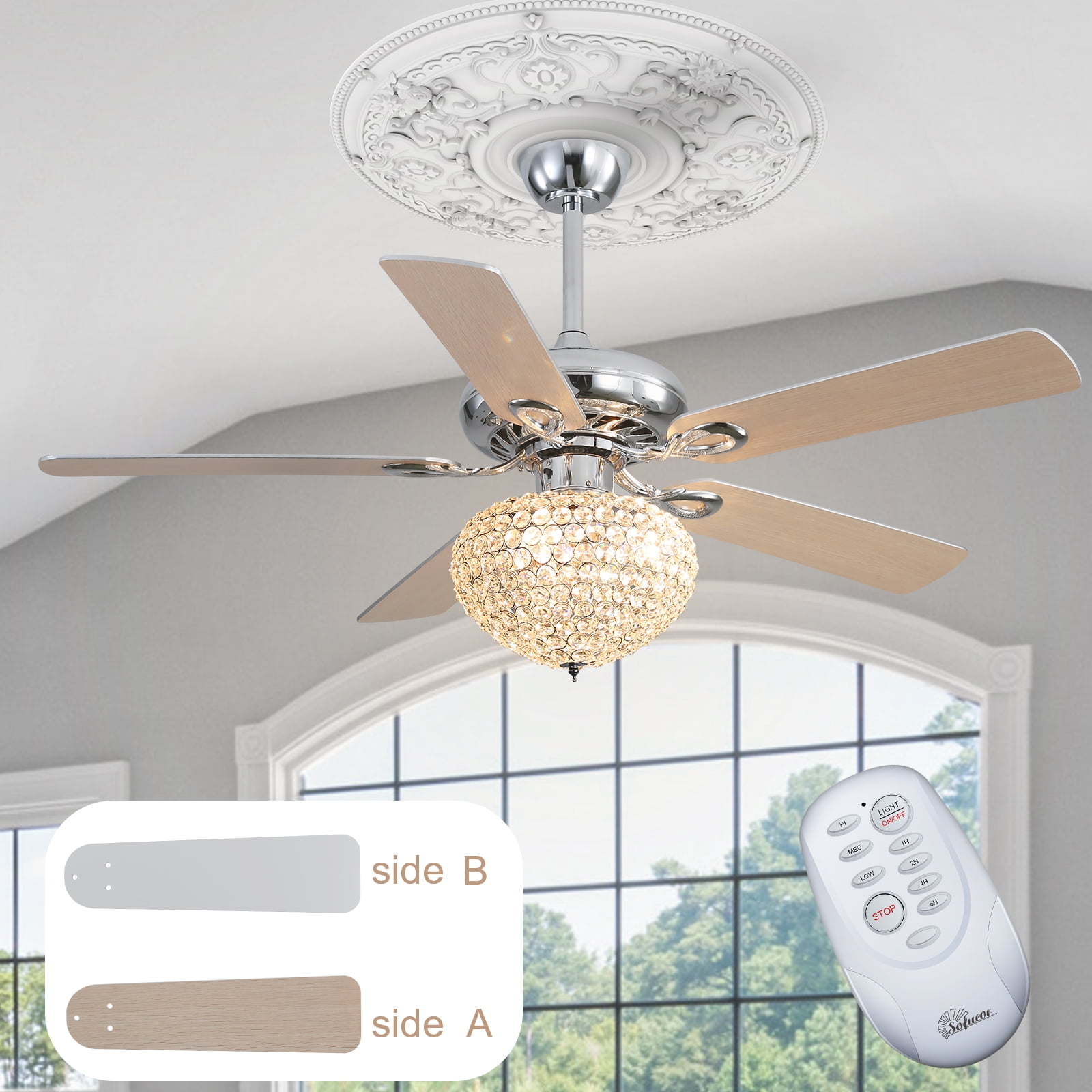 42" LED Ceiling Fan Light Reverse Airflow Home Decor w/ Remote 4 blades 