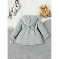 thumbnail image 4 of Kids Girl Winter Coat Flower Jacquard Long Sleeve Front Button Gray Smocked Waist Jacket, 4 of 9