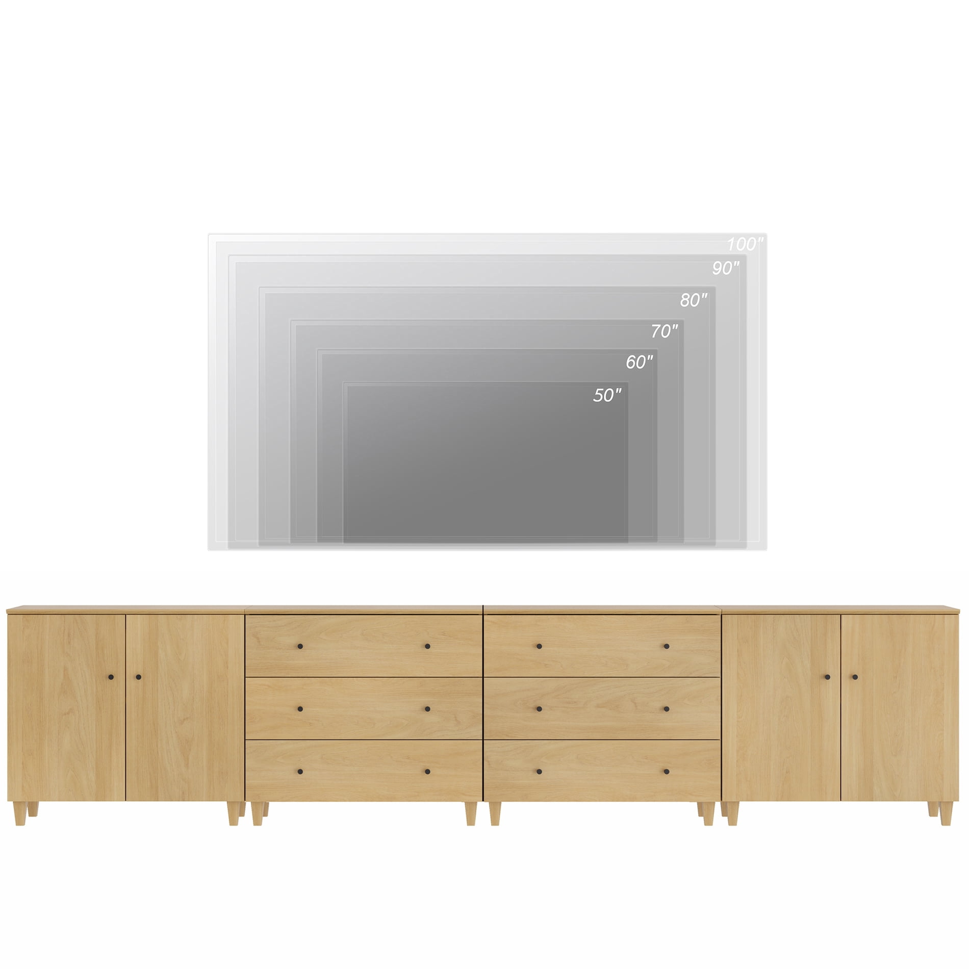 WAMPAT Extra Long Modern TV Stand for 120+ Inches TVs, 3-in-1 Large Wooden Media Console with 6 Spacious Drawers and 2 Storage Cabinets for Living Room, Oak