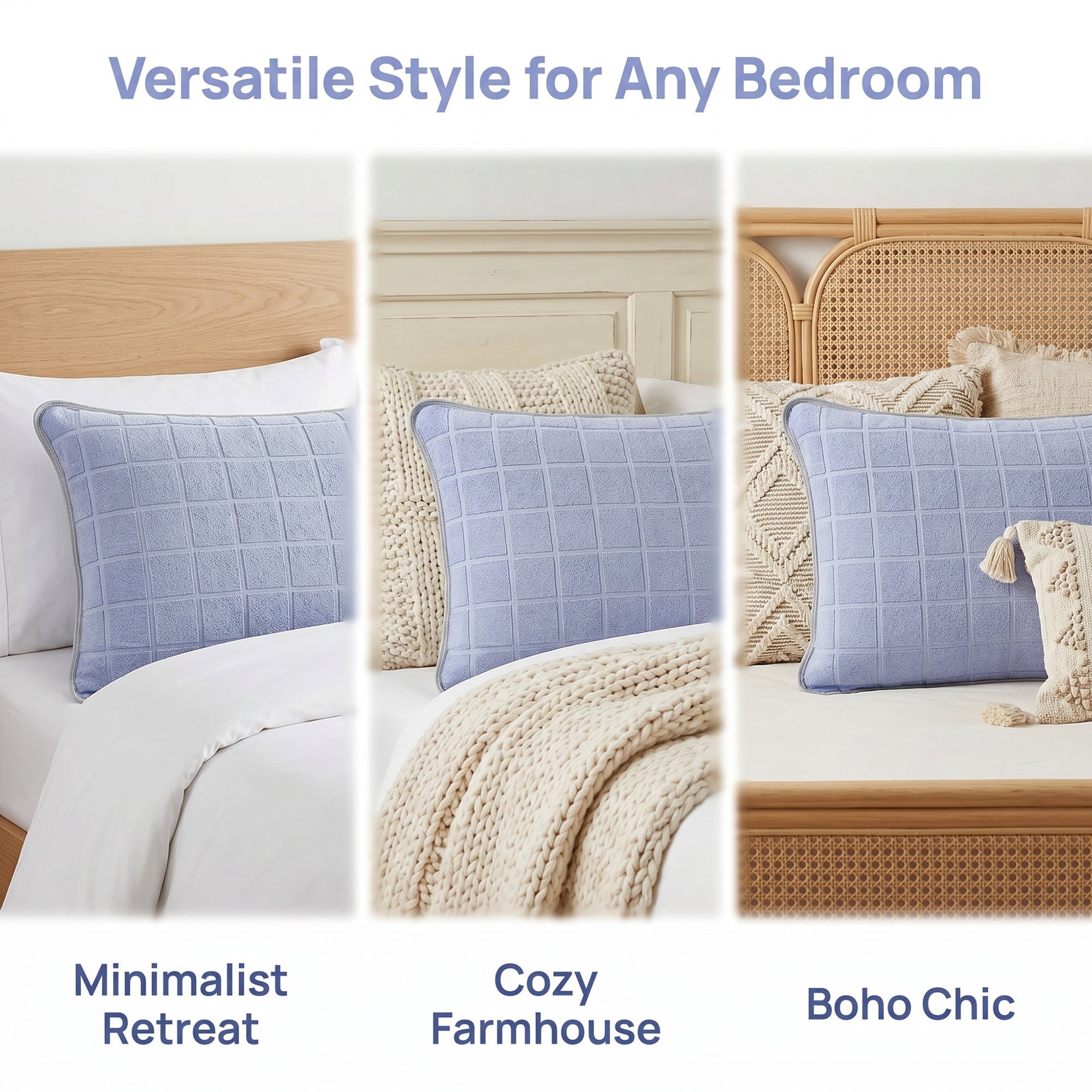 Unique Bargains Comfortable Breathable Cotton Pillow Protector with Outer Pockets Blue