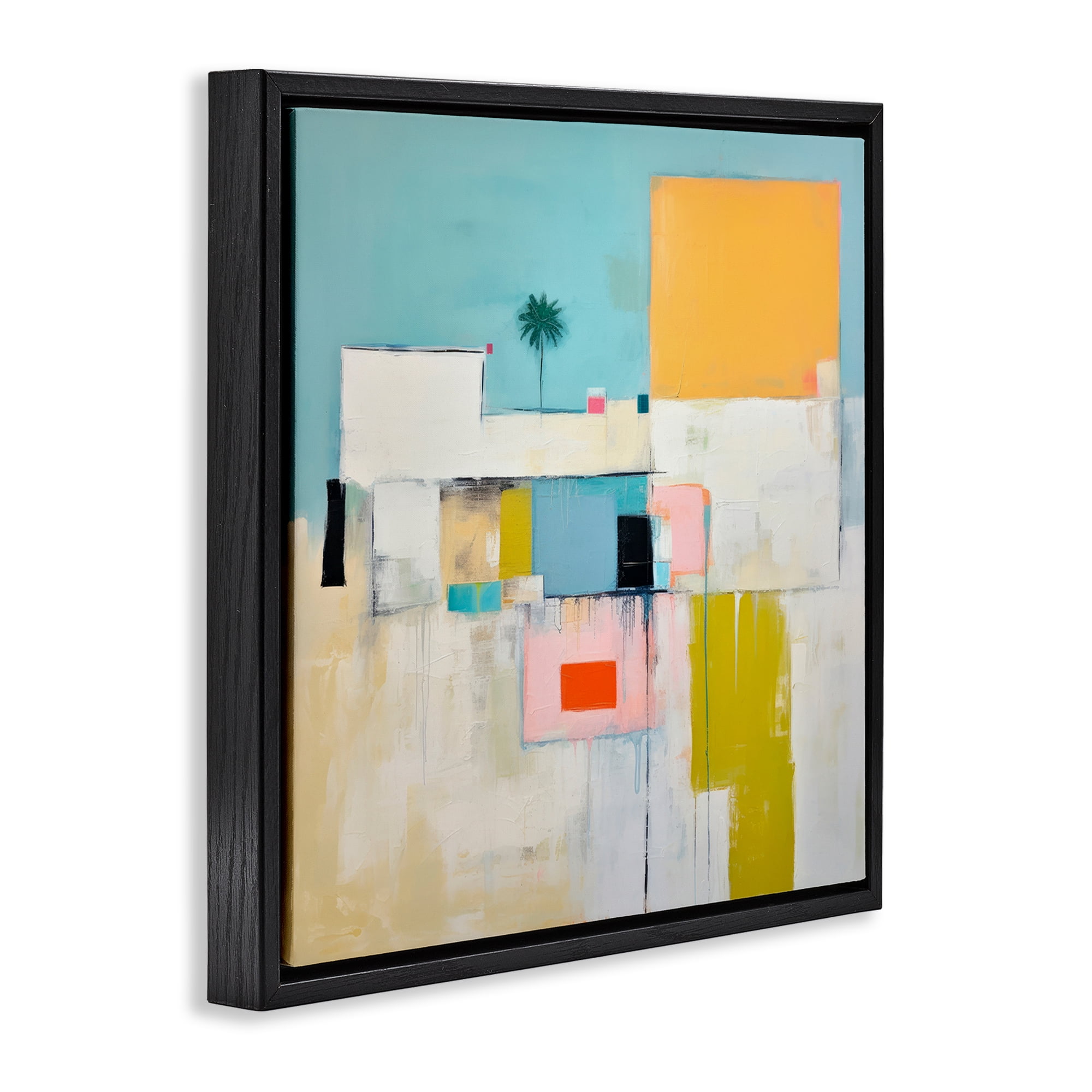 Stupell Industries Tropical Villa Abstraction Abstract Painting Black Floater Framed Canvas Art Print Wall Art, 18 x 18