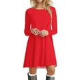 thumbnail image 1 of Gibobby Vestido corta de fiesta casual Vestido de camiseta de manga larga para mujer Vestido casual de swing sólido(Rojo,XL), 1 of 4