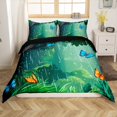 thumbnail image 1 of Erosebridal Housse de Couette Papillon Bleu Orange Simple, Literie Feuilles de Jungle Verte Taille Simple, Réversible 2 Pcs (Sans Couette), 1 of 7