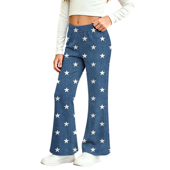Avtoify Girls Pants Kids Girls Star Print Soft Elasticity Casual Flared Trousers Pants