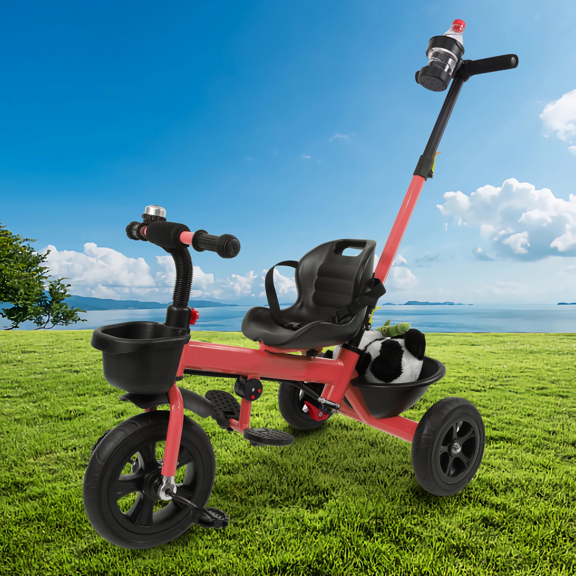 2-in-1 Kids Tricycle with Push Handle, Kids Push Trike with Adjustable Seat, Foldable Footpedal, Kids Tricycle Bike for for 2-6 Boys and Girls