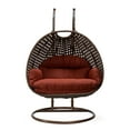 thumbnail image 3 of LeisureMod Mendoza Dark Brown Wicker Hanging 2 Person Egg Swing Chair with Stand & Cherry Cushions, 3 of 9