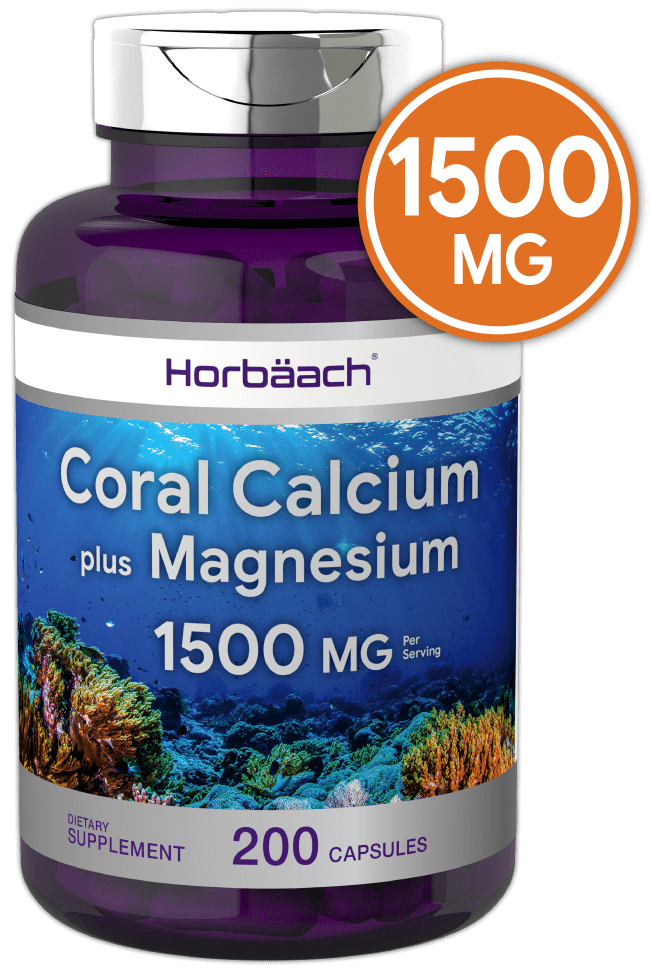 Coral Calcium 1500mg 200 Capsules Plus Magnesium NonGMO, Gluten