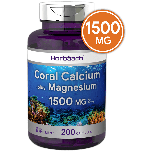Coral Calcium 1500mg 200 Capsules Plus Magnesium NonGMO, Gluten