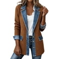 thumbnail image 2 of Hsovts Womens Denim Patchwork Collared Shirt Jacket Collared Knit Denim Cuffs Jacket Corduroy Long Sleeve Patchwork Button Down Lightweight Stylish Blazer Brown XL, 2 of 7