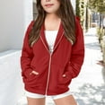 thumbnail image 2 of XEGLSBU Girls Zip up Hoodies Full-Zip Solid Color Hood Jacket with Casual Fall Hoodie with Pockets for Toddler and Teen Red Size 9-10 Years, 2 of 9