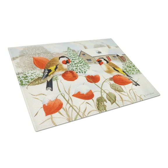 Caroline's Treasures European Goldfinches Glass Cutting Board Large