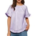 thumbnail image 1 of Camisa Informal Holgada A Rayas de Media con Cuello Redondo y Volantes para Mujer Rayas Moradas L, 1 of 7