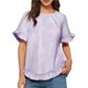 thumbnail image 1 of Camisa Informal Holgada A Rayas de Media con Cuello Redondo y Volantes para Mujer Rayas Moradas M, 1 of 7