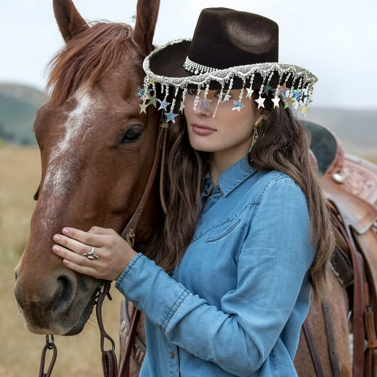 weibbin Womens Cowboy Rhinestone Hats Disco Cowgirl Hat Nashville