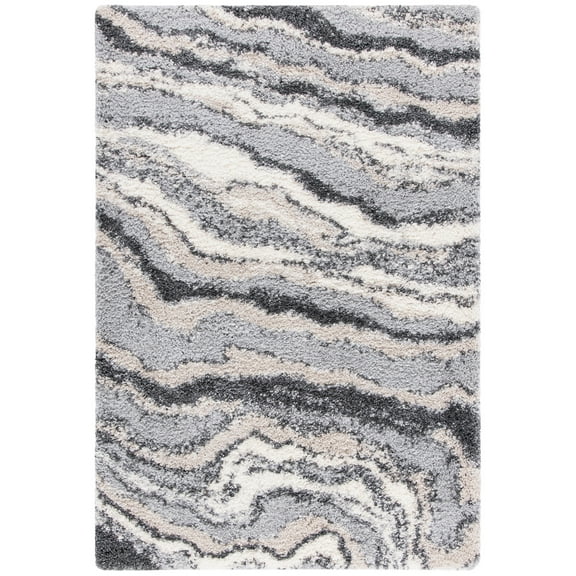 SAFAVIEH Fontana Darell Abstract Shag Area Rug, Grey/Ivory, 4' x 6'