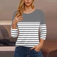 thumbnail image 2 of lcziwo Women's 3/4 Sleeve Striped Crew Neck Shirts Casual T Shirts Loose Fit Blouses Pullover Basic Tops 2025 Gray,S, 2 of 5