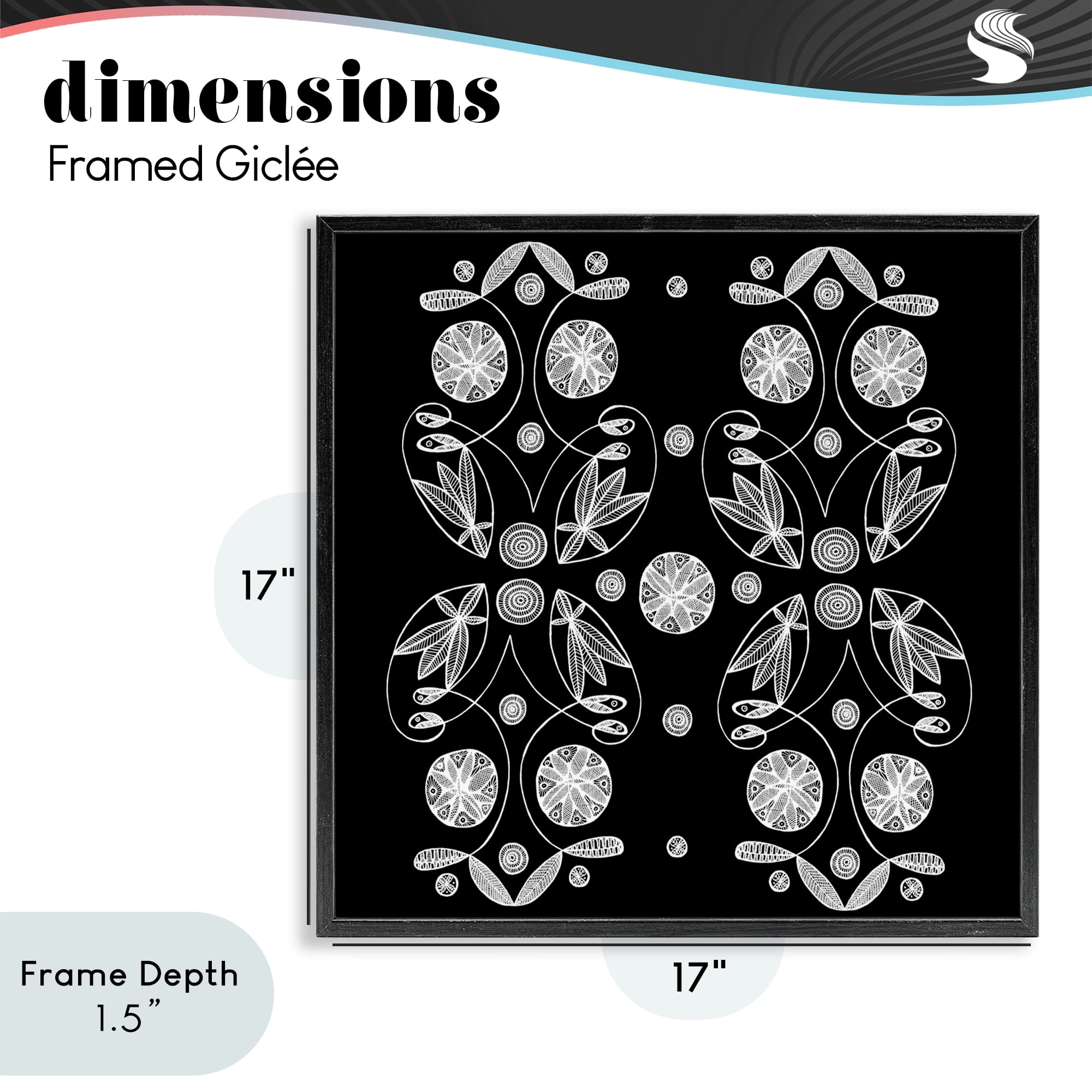 Stupell Industries Symmetrical Flower-Like Patterns Black Framed Giclee Art, design by El Perkin