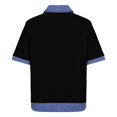 thumbnail image 5 of Women's Denim Patchwork Lapel Collar T-Shirt, Short Sleeve Casual Pullover Top, Soft Loose Fit Streetwear Shirt for Daily Wear and Casual Summer Outfits Black L, 5 of 9