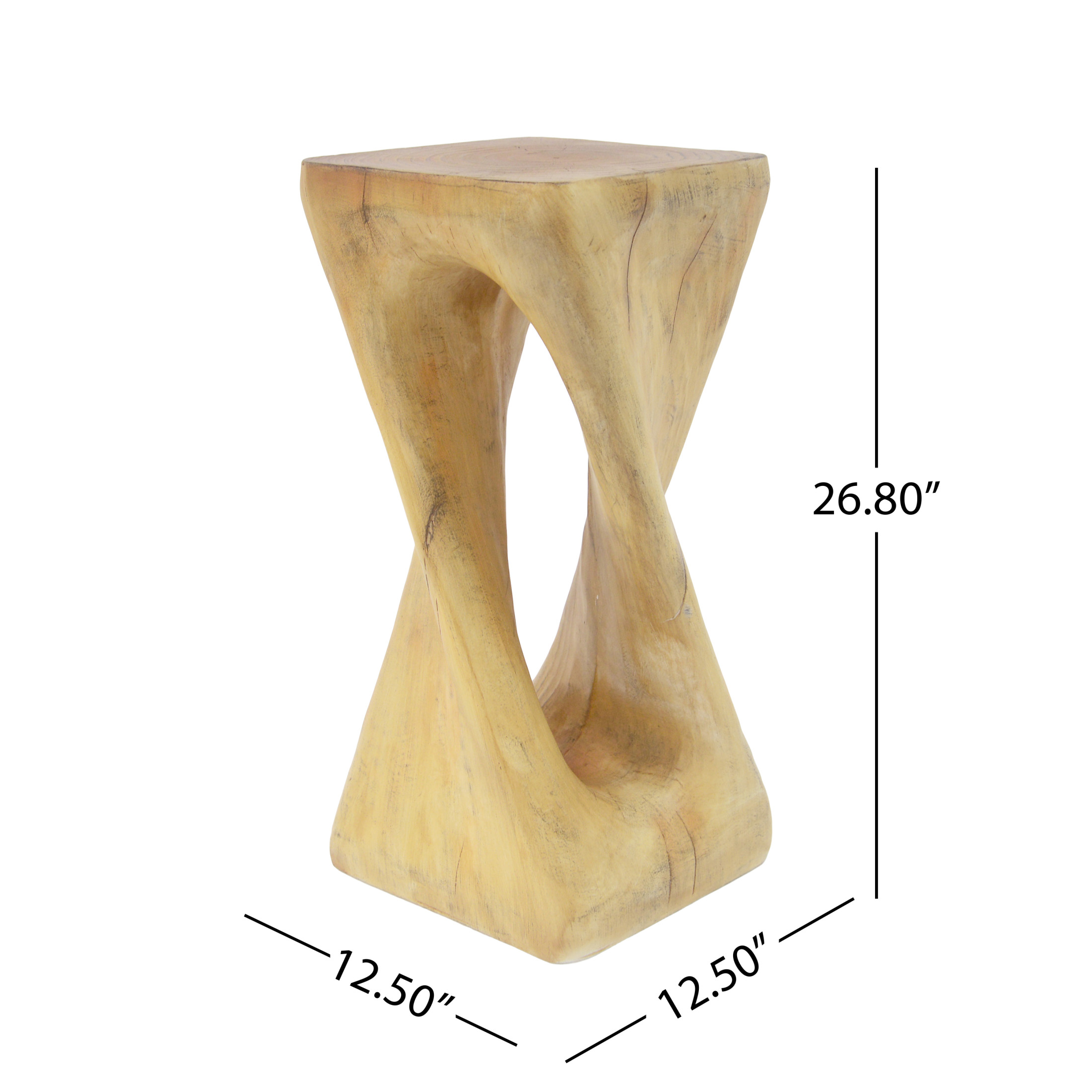 Christopher Knight Home 26.8" Natural Wood Twist Shape Design MGO Outdoor Side Table, Natural