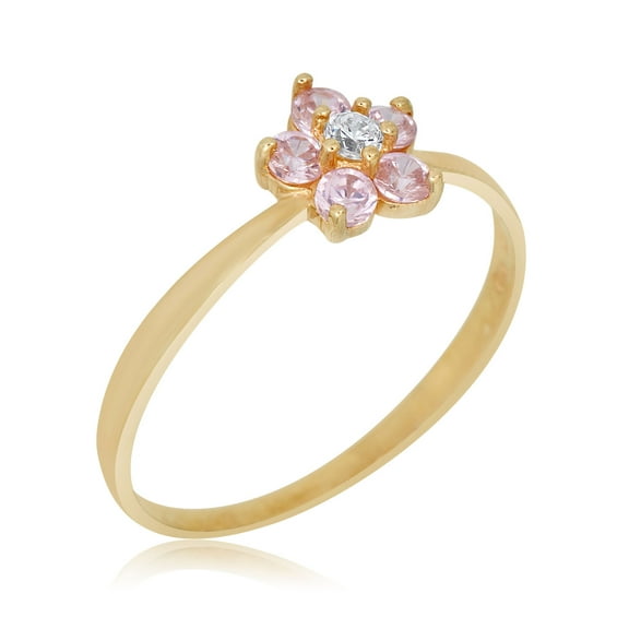 AVORA 10K Yellow Gold 0.18 CTTW Pink Simulated Diamond CZ Flower Ring Size 4.5 - Size 4.5