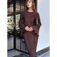 thumbnail image 5 of Women's Long Sleeve Maxi Dress Scoop Neck Bodycon Casual Dresses Going Out Outfits Brown M, 5 of 9